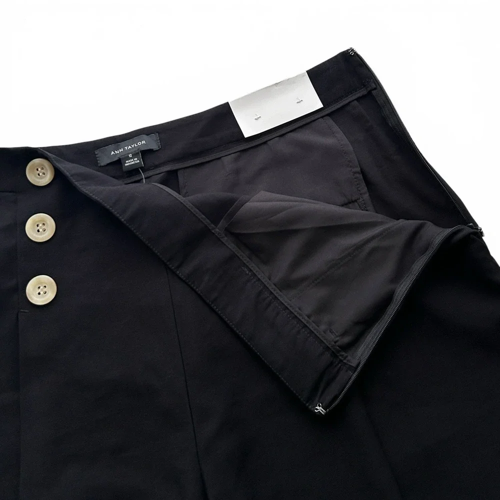 Ann Taylor Women's Size 12 Black High Rise Wide Leg Full Length Sailor Pants NWT